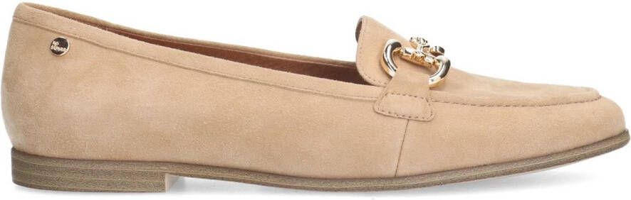 No Stress Dames Beige suède loafers met gouden chain