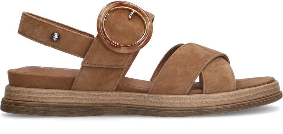 No Stress Dames Beige suède plateau sandalen met gesp