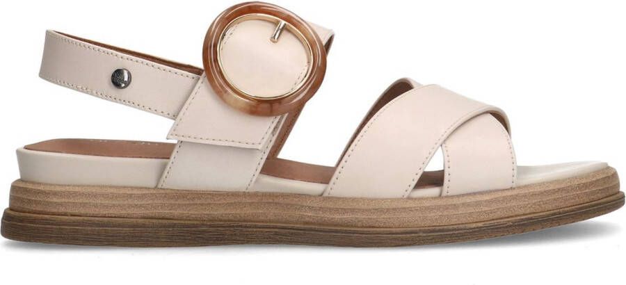 No Stress Dames Créme witte leren plateau sandalen met gesp