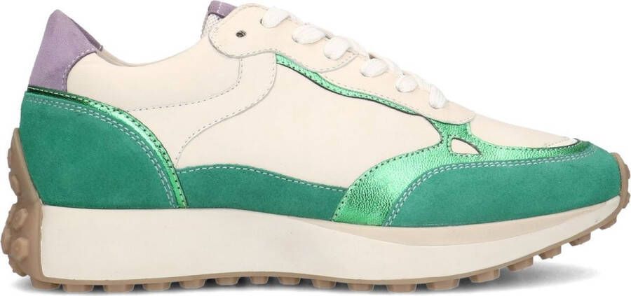 No Stress Dames Groene leren sneakers met suède details