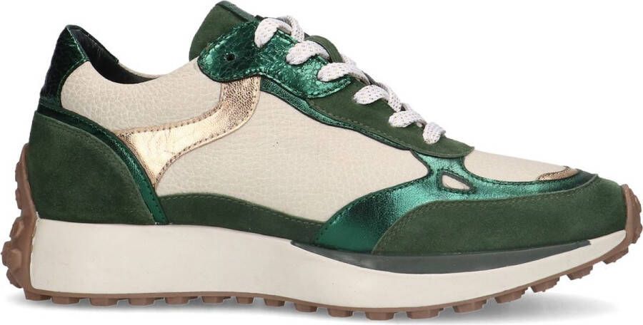 No Stress Dames Groene leren sneakers met suède details