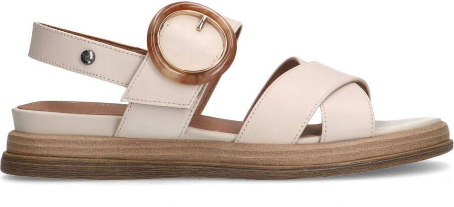 No Stress Dames Witte leren plateau sandalen met gesp