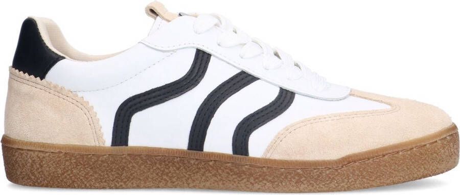 No Stress Dames Witte leren sneakers met zwarte details