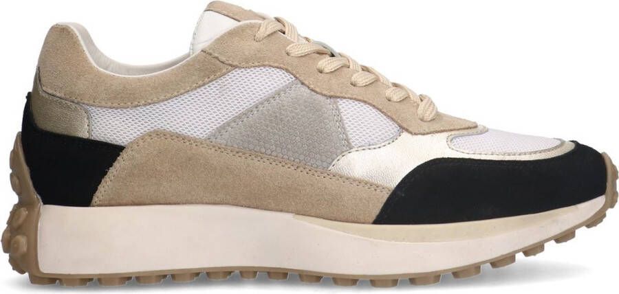 No Stress Dames Witte suède sneakers met zwart en beige details