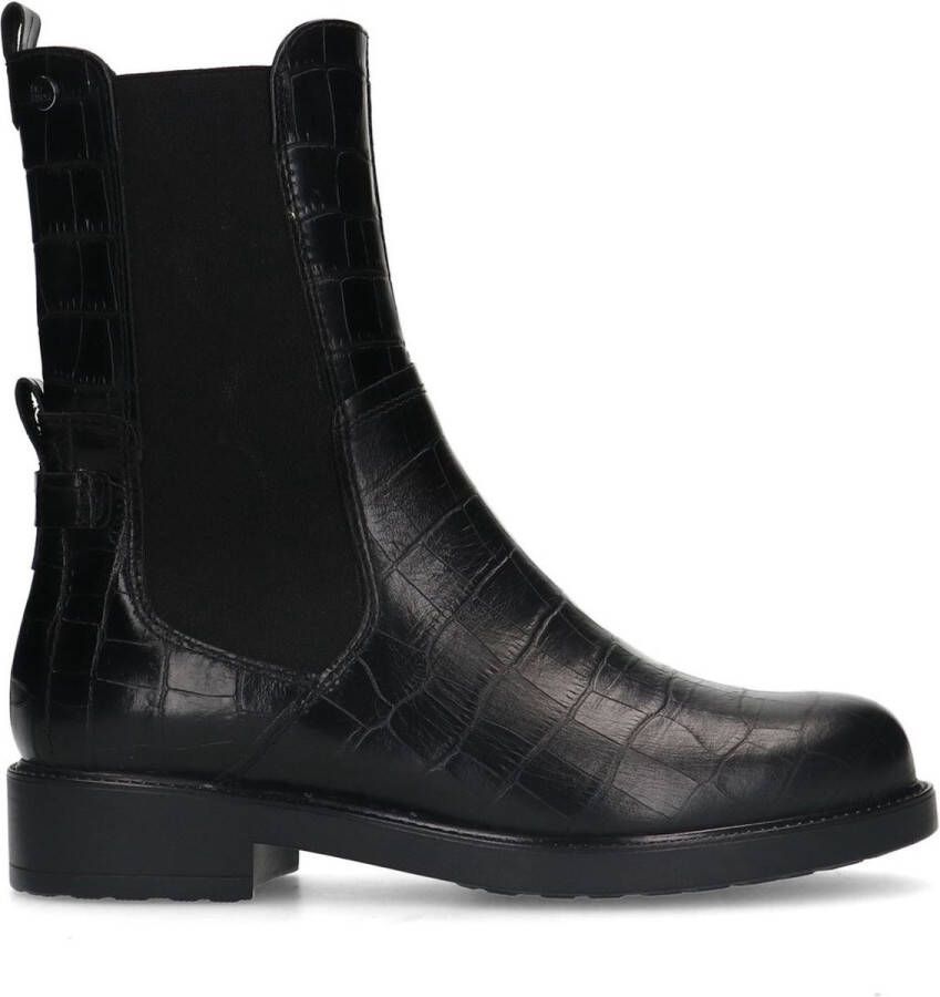 No Stress Dames Zwarte leren chelsea boots met crocoprint