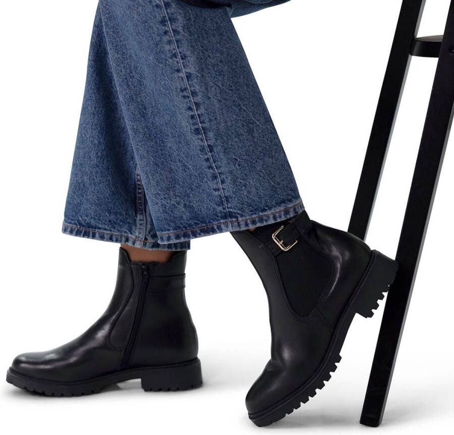 No Stress Dames Zwarte leren chelsea boots met gesp