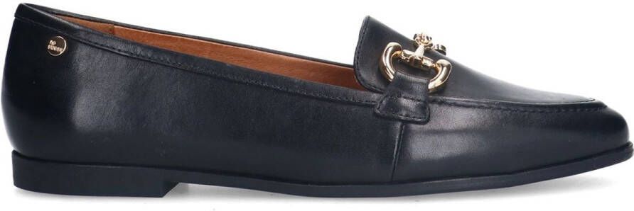 No Stress Dames Zwarte leren loafers met gouden chain