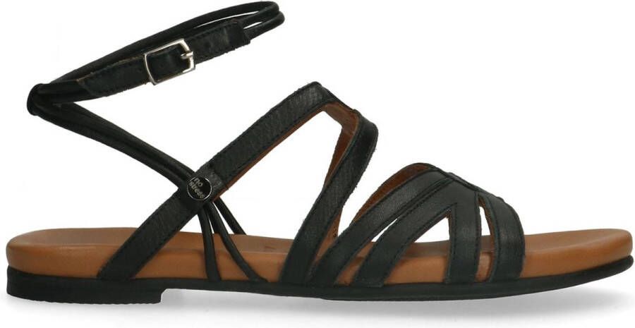 No Stress Dames Zwarte leren sandalen met bandjes