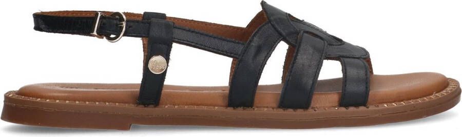 No Stress Dames Zwarte leren sandalen met gesp