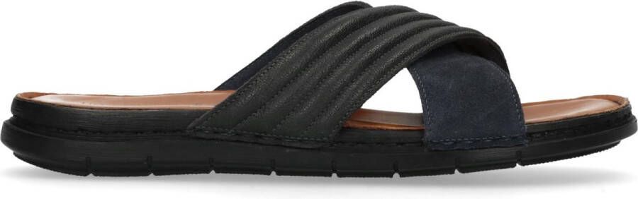 No Stress leren slippers donkerblauw zwart