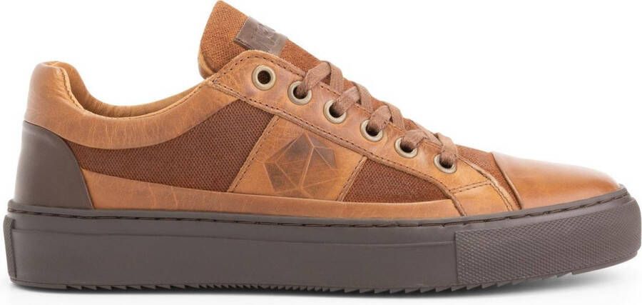 NoGRZ A.Maggi Leren damessneakers gevoerde veterschoenen Cognac Bruin Leer