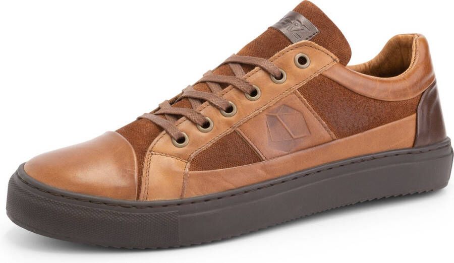 NoGRZ A.Maggi Leren herensneakers gevoerde veterschoenen Cognac Bruin Leer