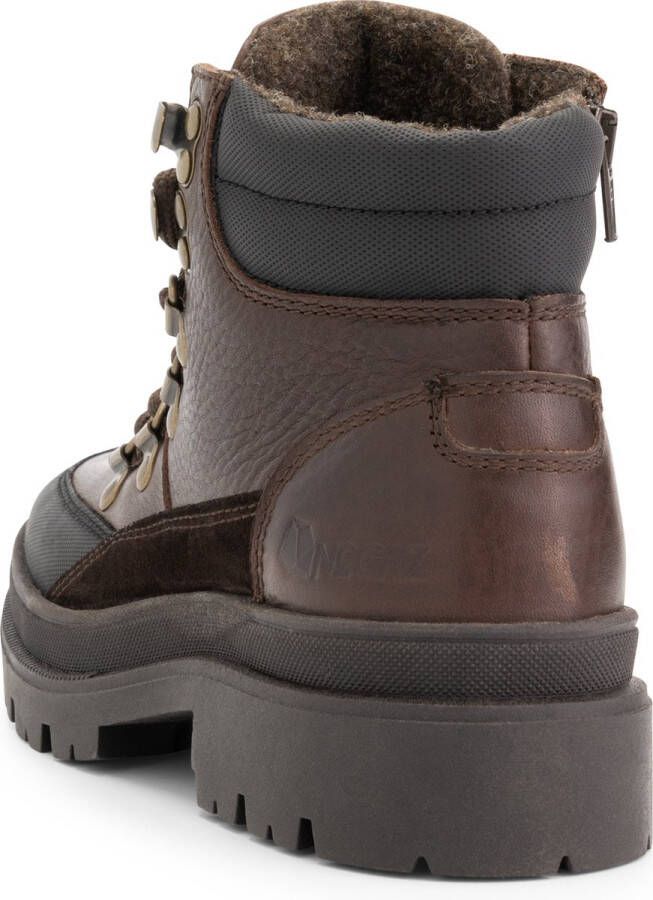 NoGRZ B.Ammanati Dames Leren enkelboots gevoerde veterschoenen Donkerbruin Leer