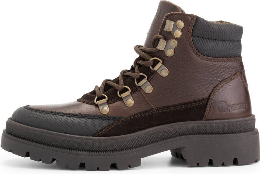 NoGRZ B.Ammanati Dames Leren enkelboots gevoerde veterschoenen Donkerbruin Leer