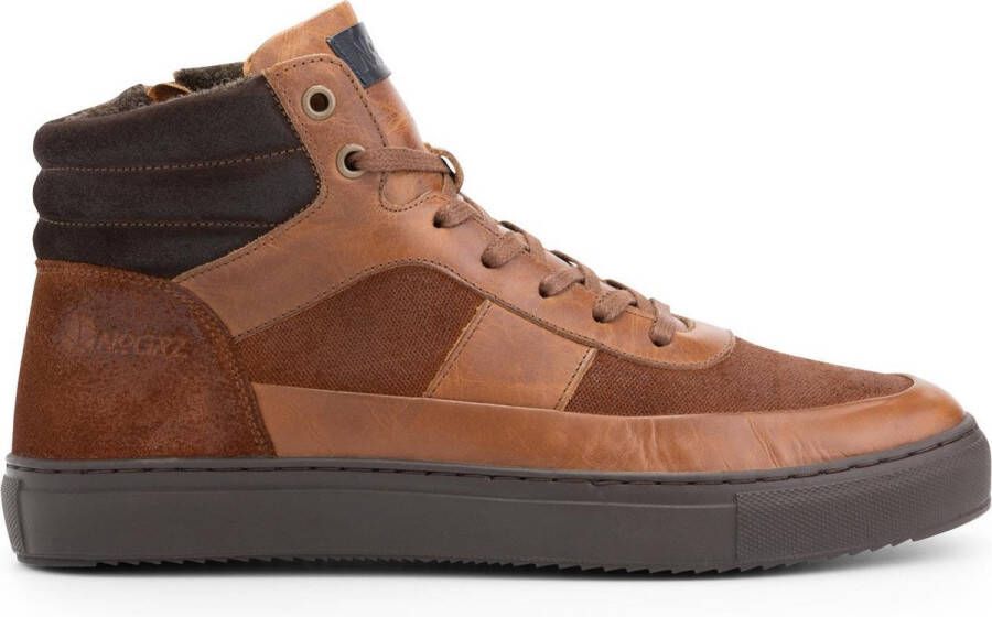 NoGRZ B.Longhena hoge leren herensneakers gevoerde veterschoenen Cognac Bruin Leer