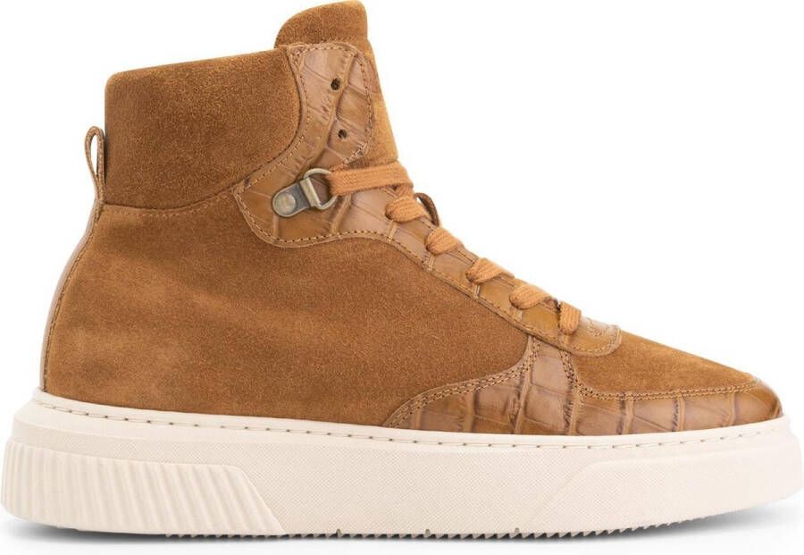 NoGRZ K.Cutter Leren hoge damessneakers Cognac Bruin Leer