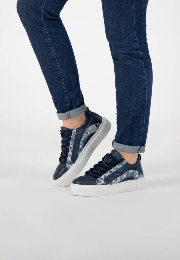 NoGRZ L.Dewez Leren Dames sneakers Veterschoenen met Snake print Blauw Leer