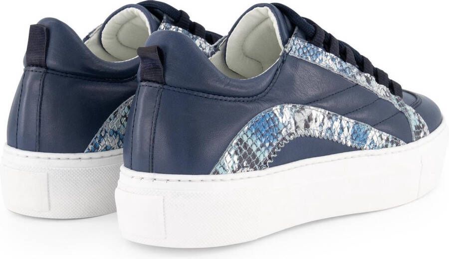 NoGRZ L.Dewez Leren Dames sneakers Veterschoenen met Snake print Blauw Leer