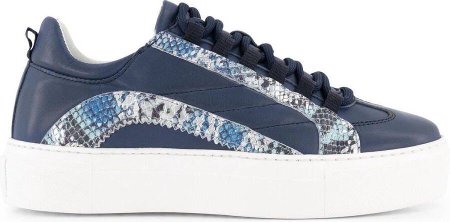 NoGRZ L.Dewez Leren Dames sneakers Veterschoenen met Snake print Blauw Leer