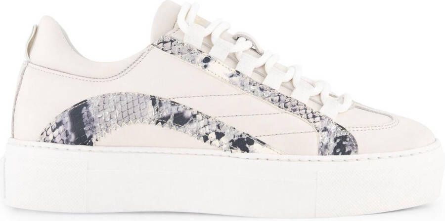 NoGRZ L.Dewez Leren Dames sneakers Veterschoenen met Snake print Wit Leer