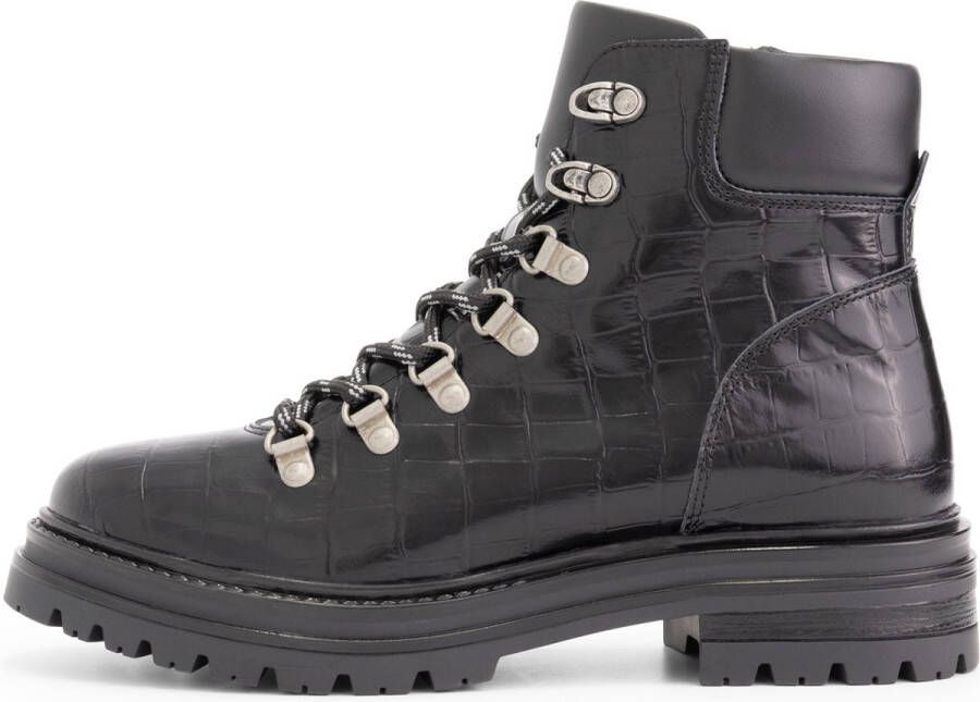 NoGRZ P.Cook Dames Leren enkelboots gevoerde veterschoenen Zwart Leer