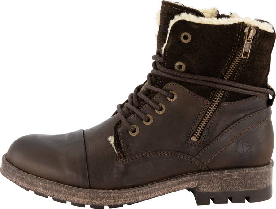 NoGRZ P.Post Dames Leren enkellaars Winter veterboots Wol gevoerd Donkerbruin