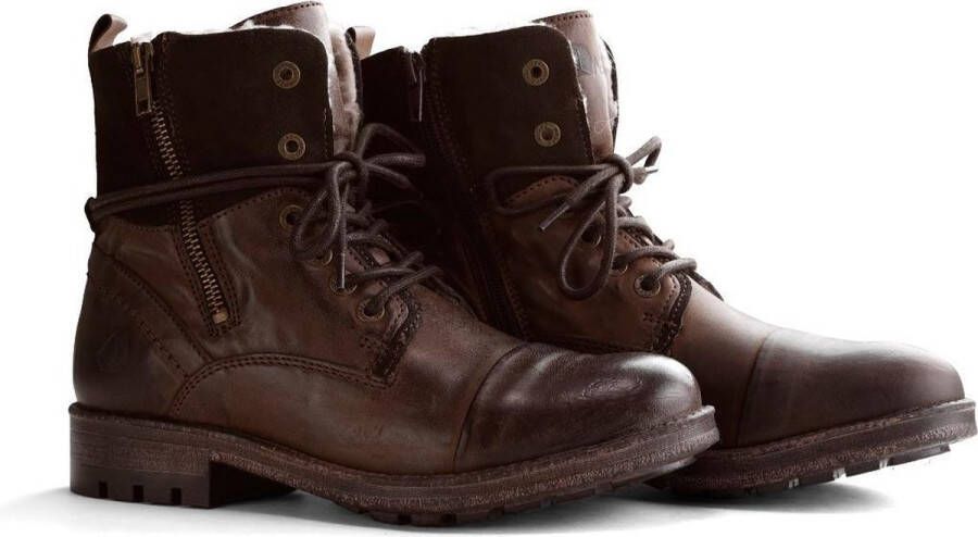 NoGRZ P.Post Dames Leren enkellaars Winter veterboots Wol gevoerd Donkerbruin