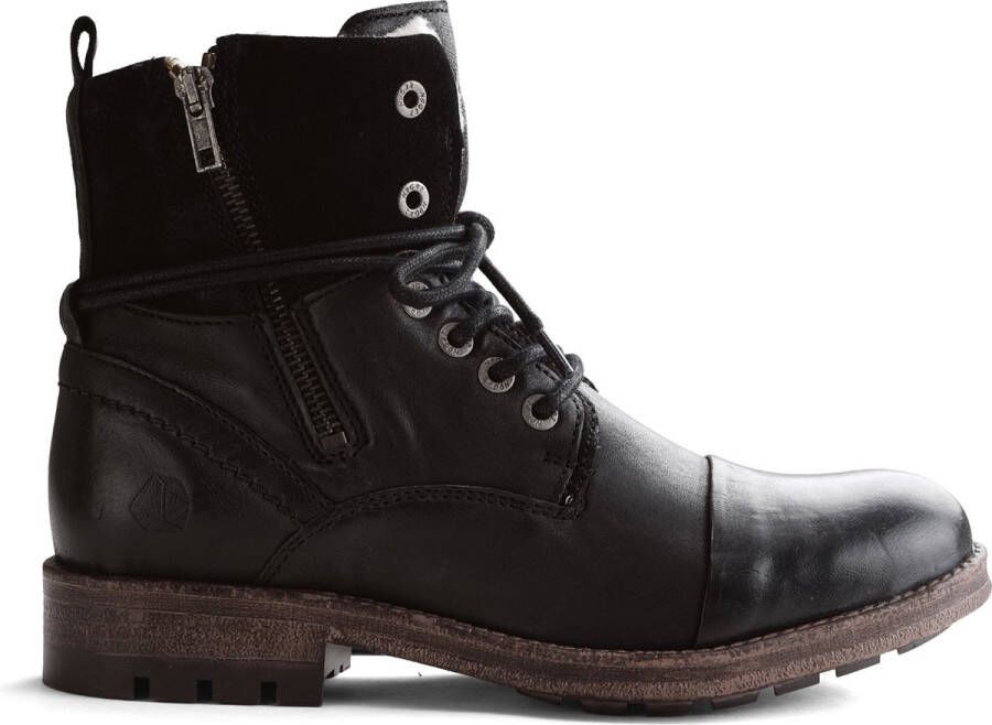 NoGRZ P.Post Dames Leren enkellaars Winter veterboots Wol gevoerd Zwart