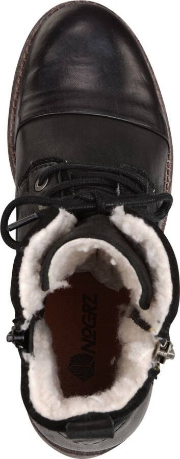 NoGRZ P.Post Dames Leren enkellaars Winter veterboots Wol gevoerd Zwart