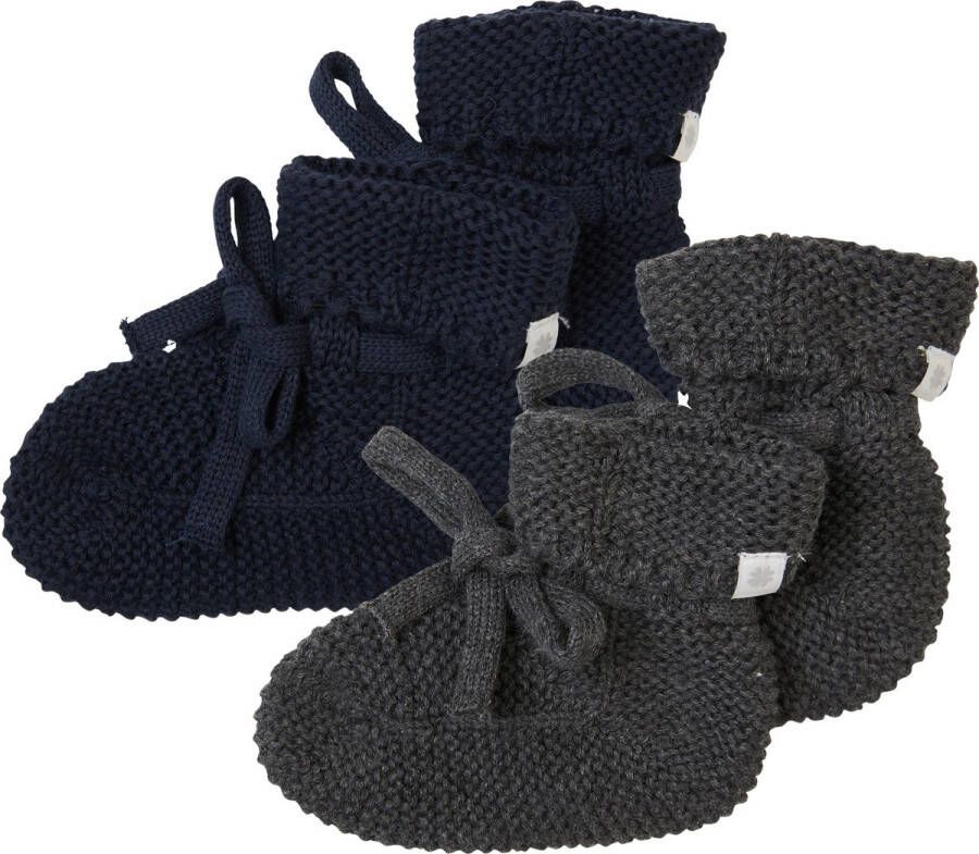 Noppies Gebreide slofjes verpakt in cadeaudoosje 2paar Baby Biologische katoen Navy Dark grey melange