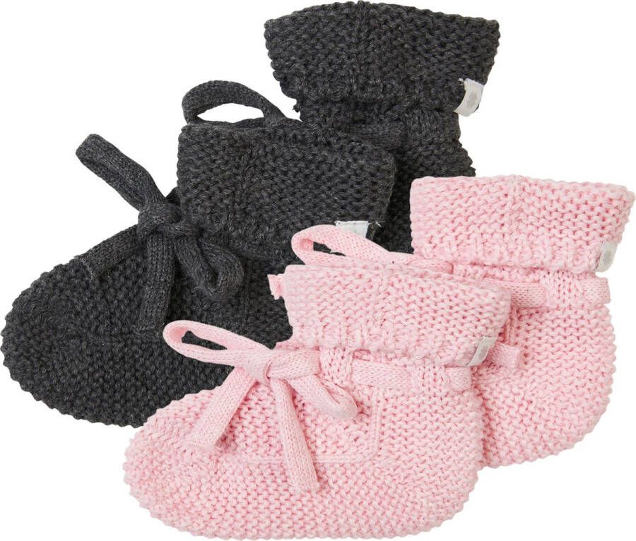 Noppies Gebreide slofjes verpakt in cadeaudoosje 2paar Baby Biologische katoen Rose Melange Dark grey melange