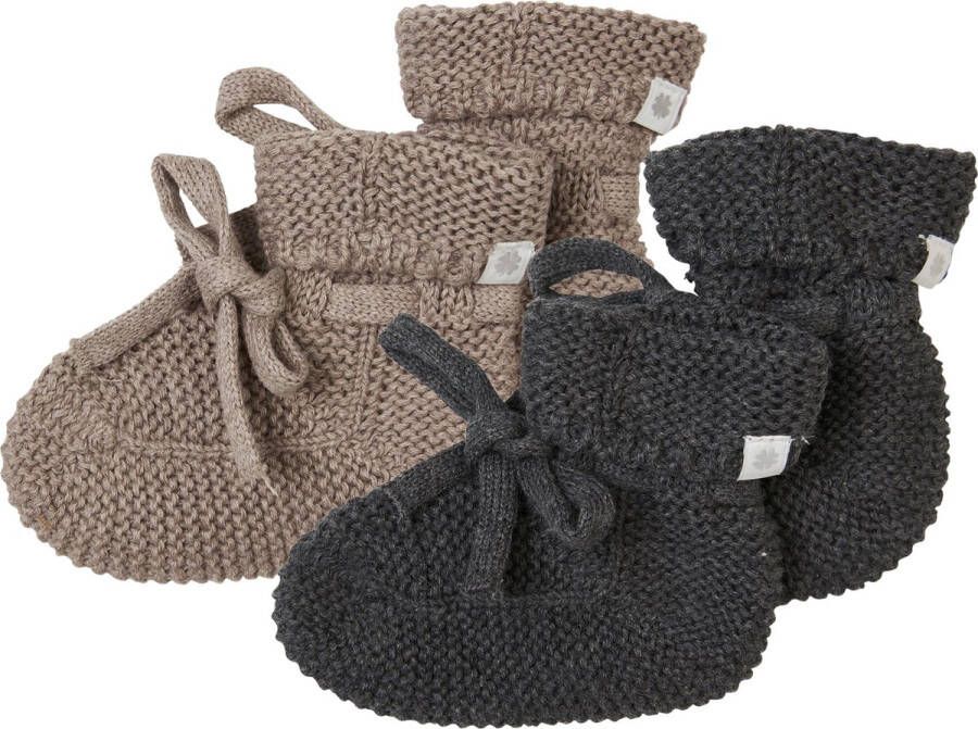 Noppies Geschenkverpakking Gebreide slofjes 2paar Baby Biologische katoen Giftset Cadeaudoosje Newborn Kraamcadeau Babyshower Sint Taupe Melange Dark grey melange