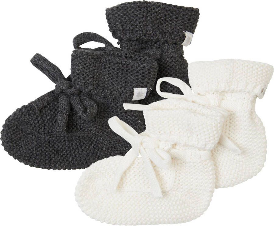 Noppies Gebreide slofjes verpakt in cadeaudoosje 2paar Baby Biologische katoen White Dark grey melange