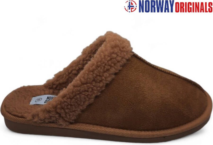 Norway originals bruine dames pantoffels sloffen voor vrouwen meisjes kameelbruin instappers anti-slip huisschoenen