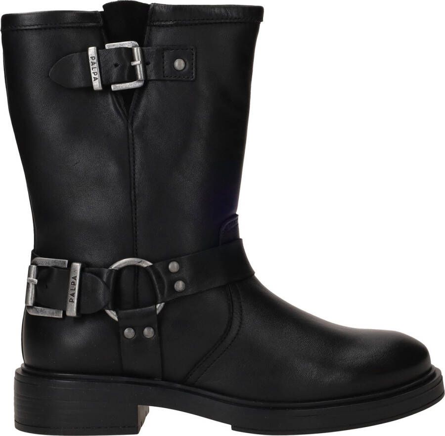 Palpa Zwarte Bikerboot met Zilveren Gespen Black Dames