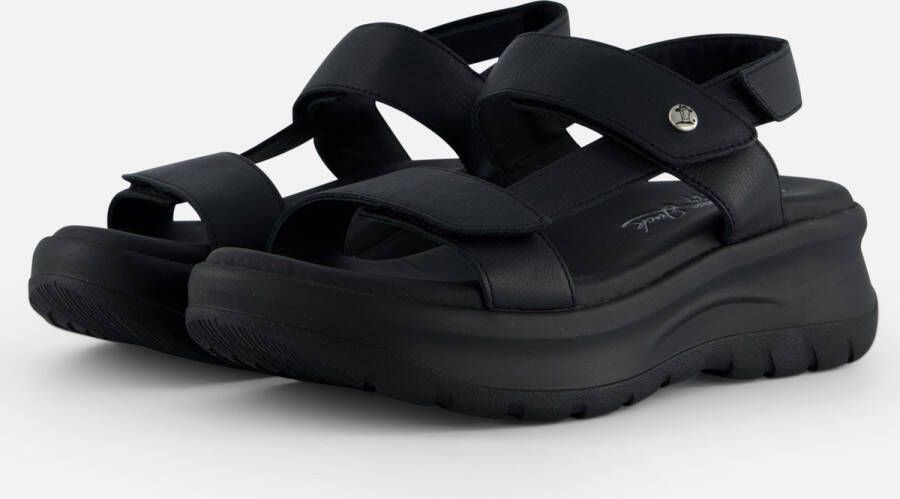 Panama Jack Zwarte Leren Sandalen met Klittenbandsluiting Black Dames - Foto 2