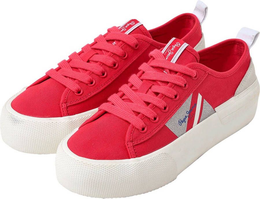 Pepe Jeans Allen Flag Color Lage Sneakers Rood Vrouw