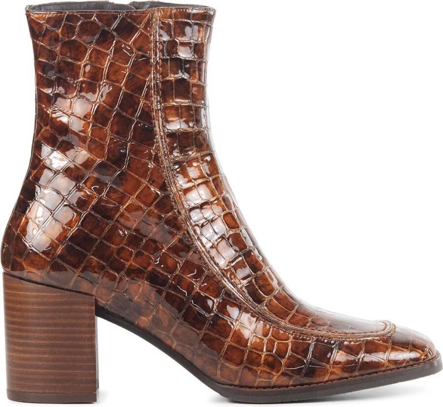 Pertini Enkellaarsjes Dames Laarzen Damesschoenen Leer Crocoprint 32570 lak pr Cognac