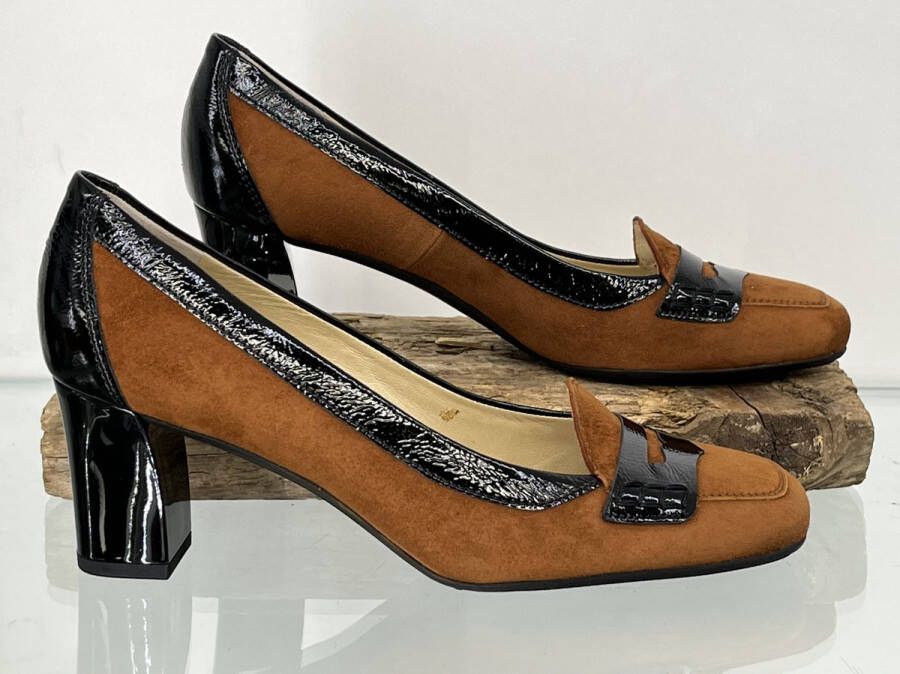 Peter Kaiser Paldi 60 Brandy Suede crakle Pumps Damesschoenen bruin zwart