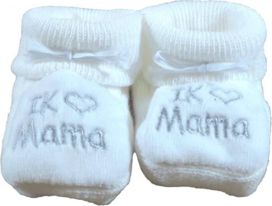 Petit Villain Kraamcadeau Newborn Slofjes Love mama Wit 0 3 maanden - Foto 1