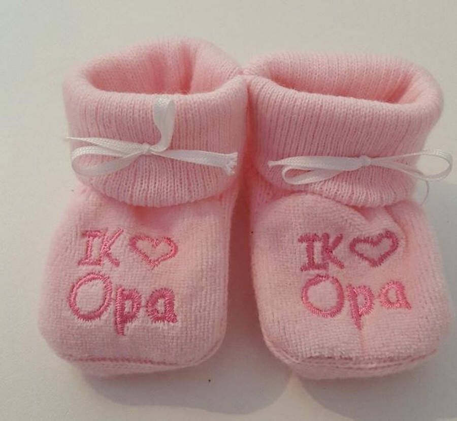 Petit Villain Kraamcadeau Newborn Slofjes Love Opa Roze 0 3 maanden