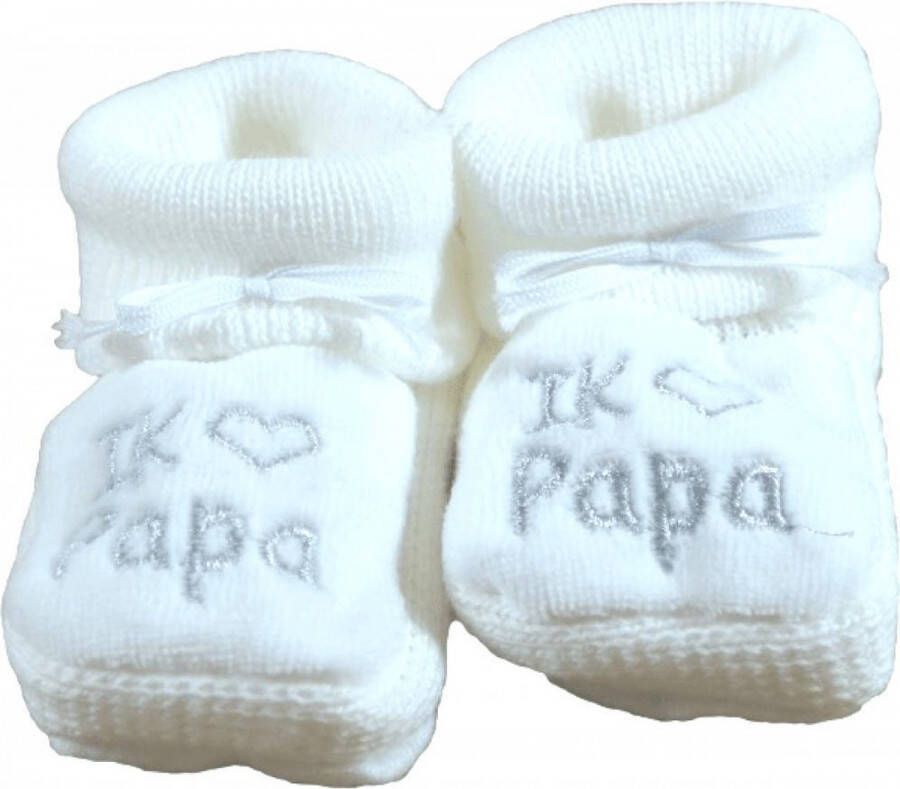 Petit Villain Kraamcadeau Newborn Slofjes Love Papa- Wit 0-3 maanden