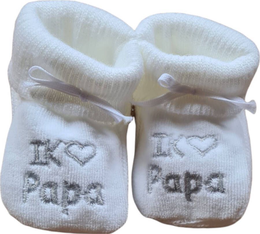 Petit Villain Kraamcadeau Newborn Slofjes Love Papa- Wit 0-3 maanden