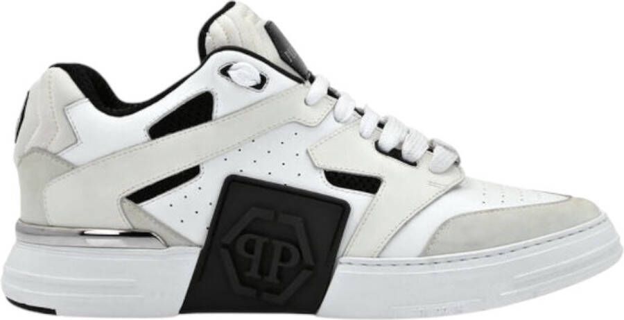 Philipp Plein Suede Logo Sneakers Lace-Up Round Toe White Heren