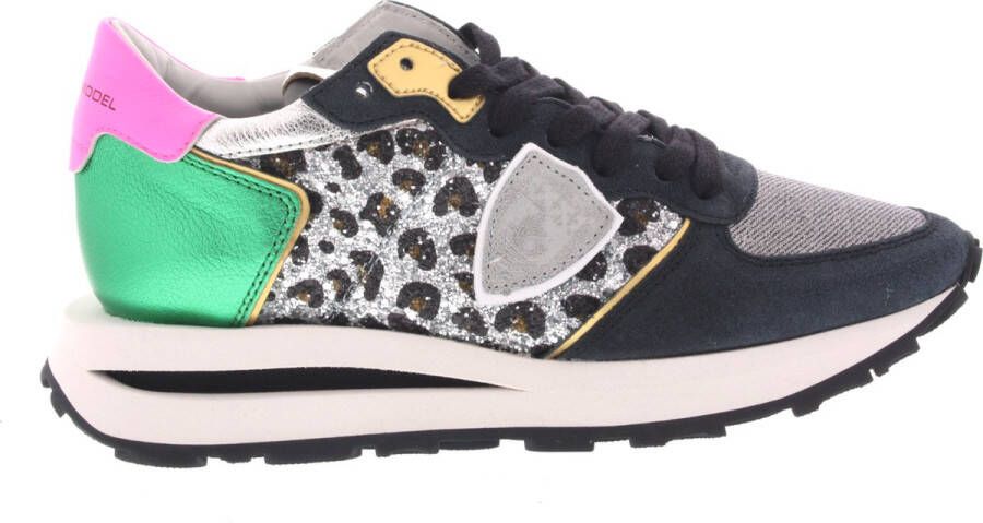 Philippe Model Glamoureuze Tropez Haute Sneakers Zwart Groen Multicolor Dames