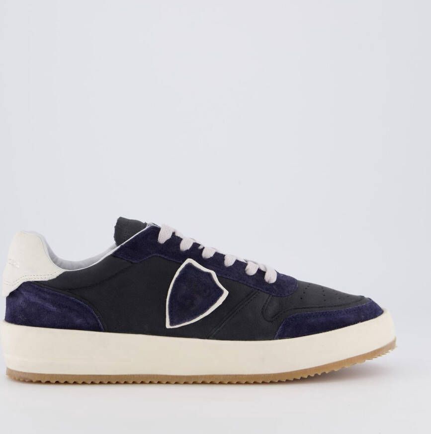 Philippe Model Blauw Navy Leren Sneakers met Witte Spoiler Blue Heren