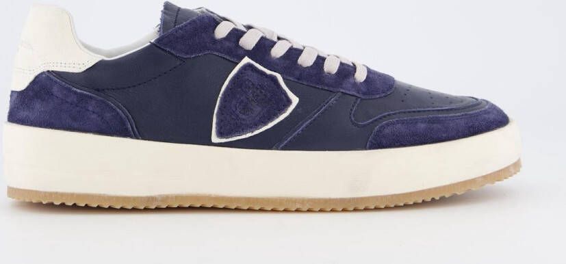 Philippe Model Blauwe Leren Sneakers met Zilveren Logo Blue Heren