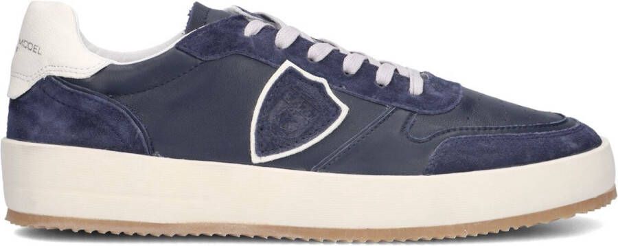 Philippe Model Blauwe Leren Sneakers met Zilveren Logo Blue Heren