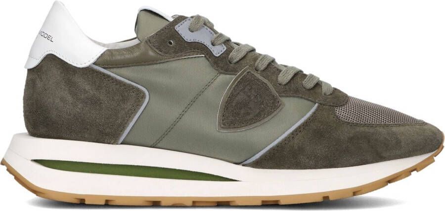 Philippe Model Lage Top Sneakers Leer Textiel Rubberen Zool Green Heren