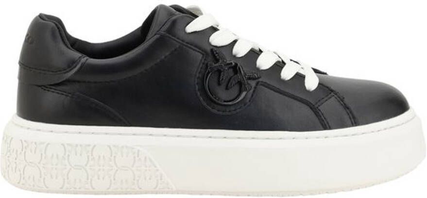 Pinko Zwarte Leren Sneakers Love Birds Logo Black Dames